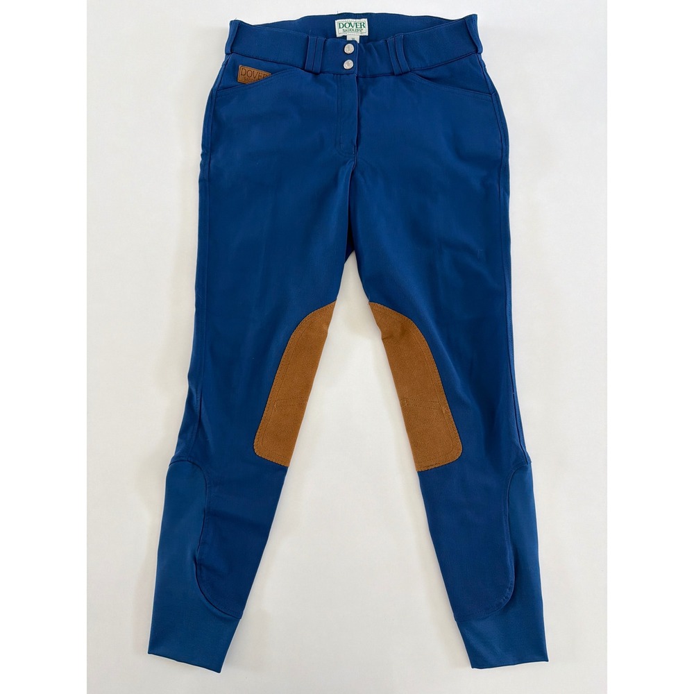 Dover Saddlery Blue Equestrian Riding Breeches Tan Knee Patch Size 30